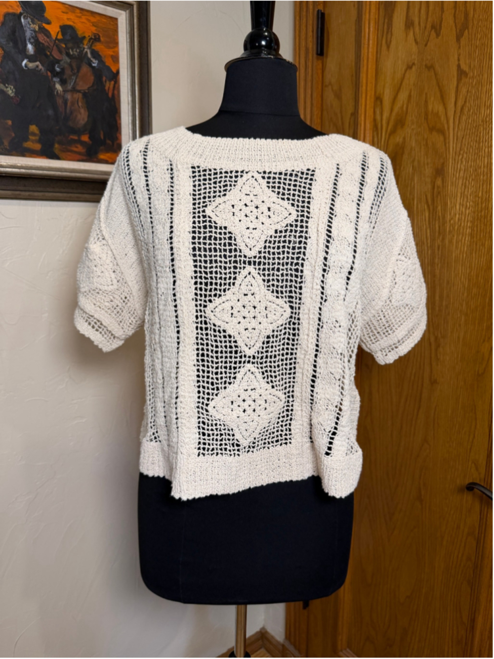 Piper & Scoot Crochet Short Sleeve Top Cream Size M